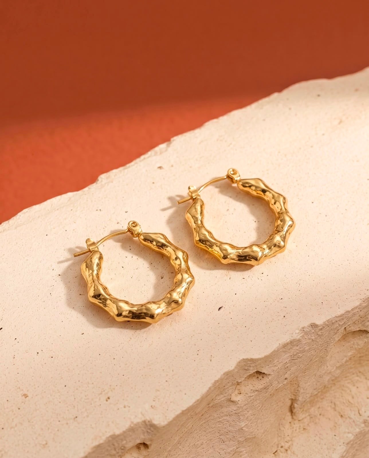 Golden Molten Textured Hoop Earrings