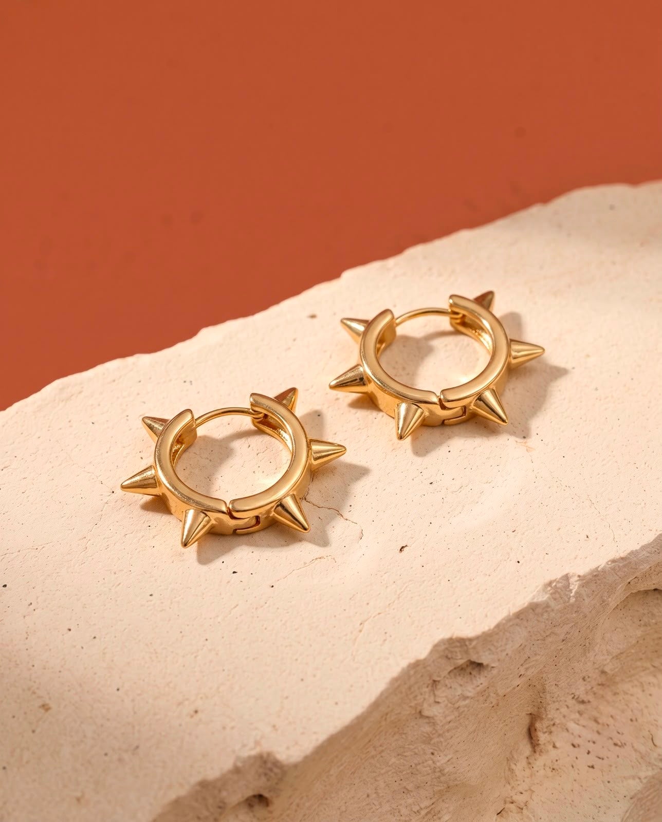 Golden Spiked Edge Huggie Hoop Earrings