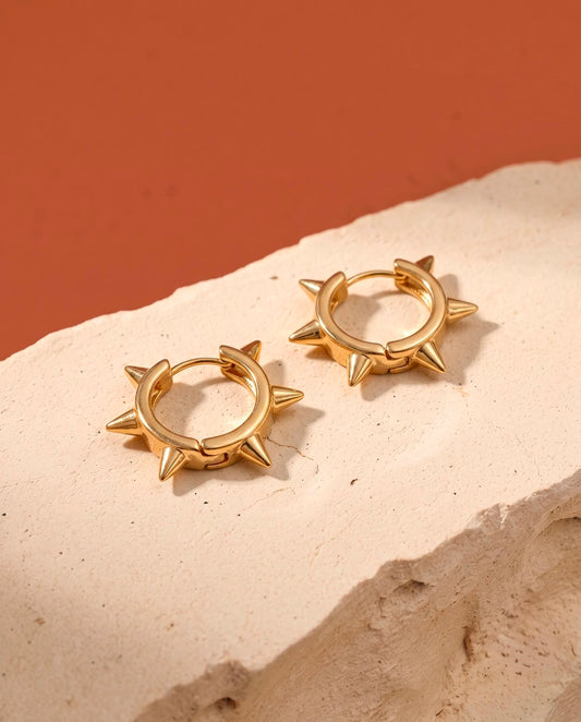 Golden Spiked Edge Huggie Hoop Earrings